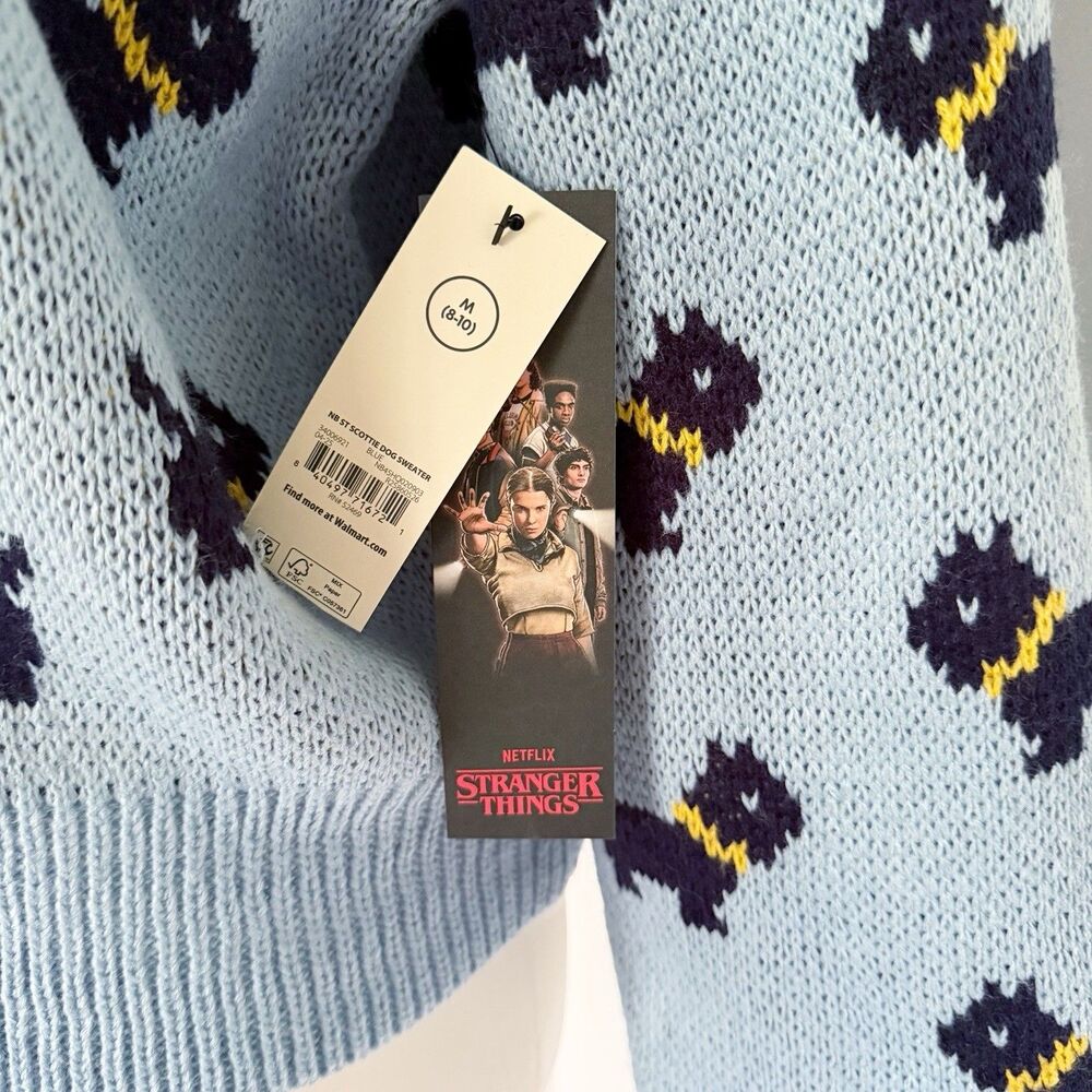 NEW Womens Blue No Boundaries Scottie Dog Stranger Things Sweater Size M (8-10) - Picture 4 of 12